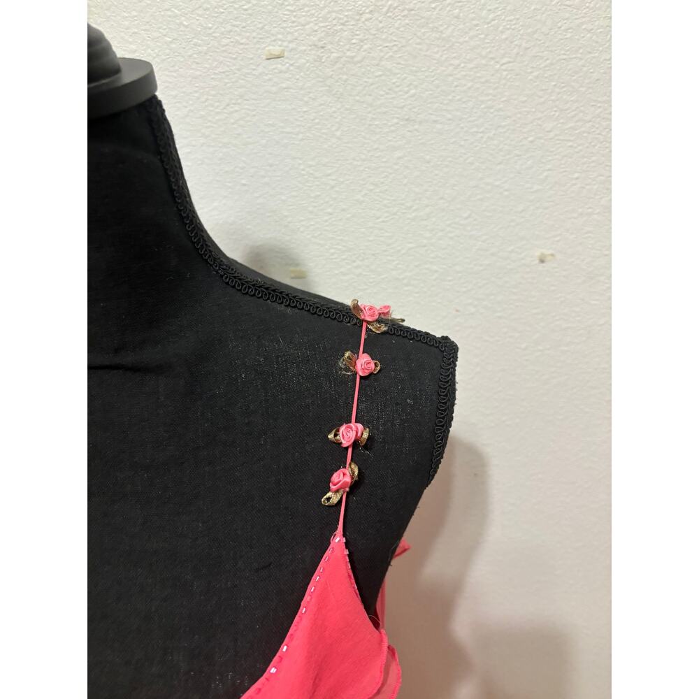 Vintage Pink Ice Rosette Asymmetrical Silk Dress - Picture 4 of 7